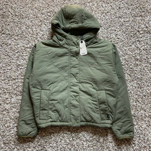 Prana Encinitas Jacket Women's XS Rye Green Quilted Sherpa Fleece Lining Hooded - Picture 4 of 9